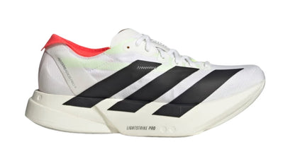 Adidas Adizero Pro 4 White/ Black and Red. Sided view.